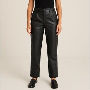 NWT H Halston Black Vegan Leather High Waisted Pants Size M Straight